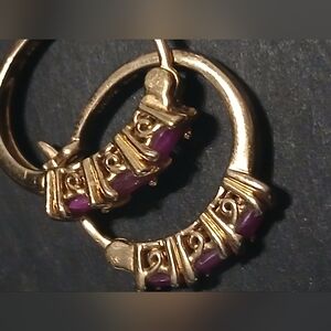 925 gold plated ruby hoop earrings